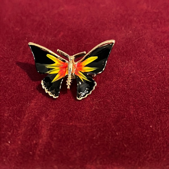 American Vintage Jewelry - Vintage Goldtone with Enamel Black Red and Yellow Wings Excellent Condition